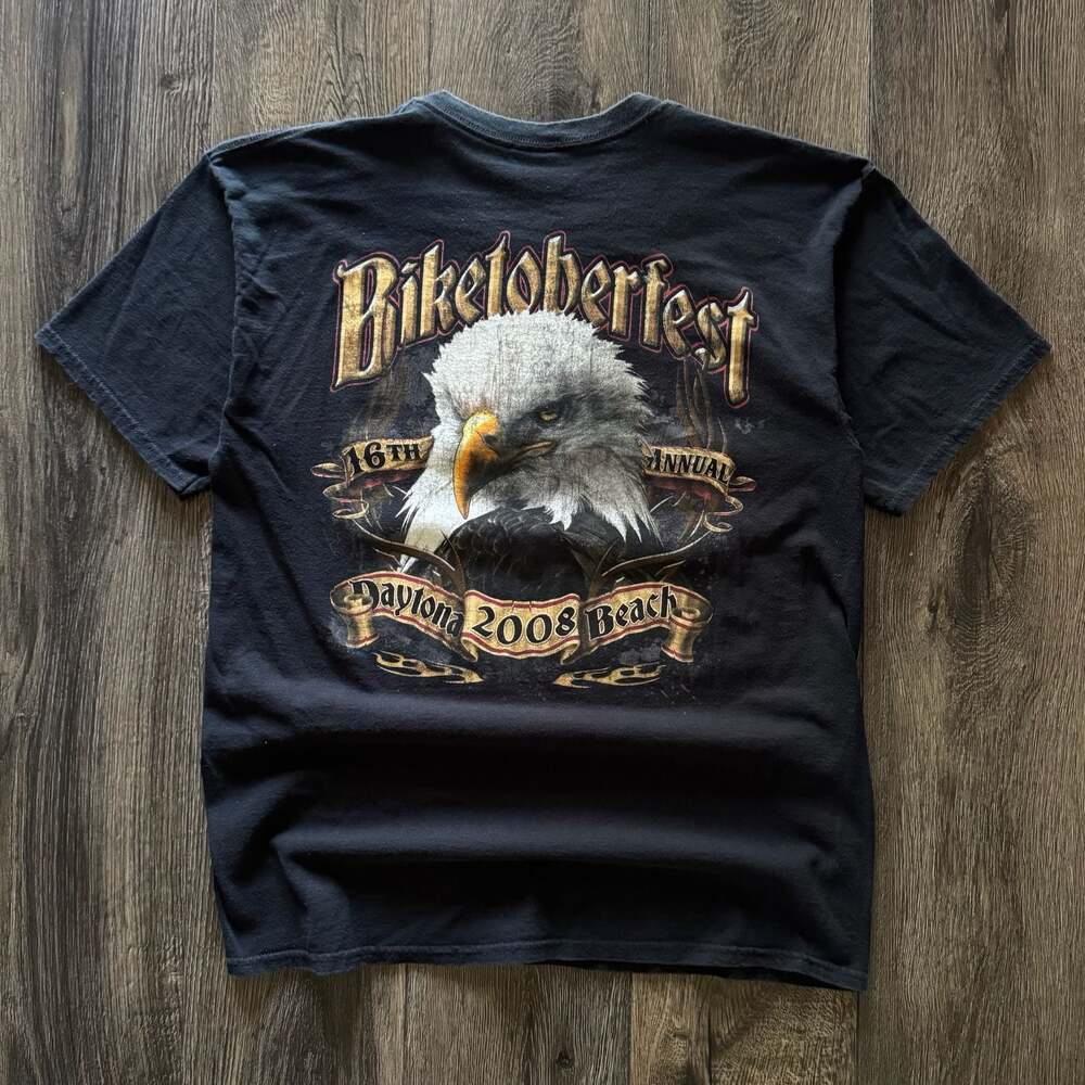 2008 Daytona Biketoberfest 16th Annual Eagle Motorcycle Graphic Tee L Double Sid